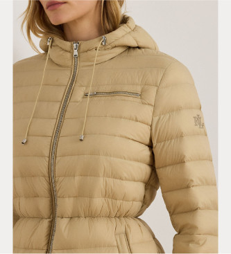Lauren Ralph Lauren Beżowy pikowany płaszcz puchowy z kapturem