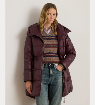 Lauren Ralph Lauren Bordowy pikowany płaszcz puchowy z kapturem