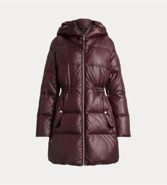 Lauren Ralph Lauren Bordowy pikowany płaszcz puchowy z kapturem