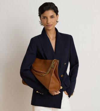 Lauren Ralph Lauren Velika usnjena torbica Bradley v rjavi barvi