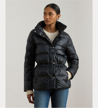 Lauren Ralph Lauren Czarny metaliczny pikowany płaszcz puchowy