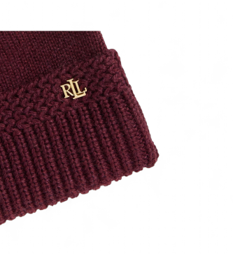 Lauren Ralph Lauren Set de gorro y guantes de punto con pespunte en cremallera granate