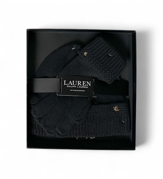 Lauren Ralph Lauren Set de gorro y guantes de punto con pespunte en cremallera negro