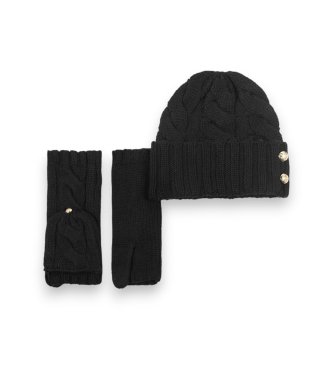 Lauren Ralph Lauren Set Gorro y mitones en punto de ochos negro