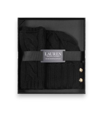 Lauren Ralph Lauren Set Gorro y mitones en punto de ochos negro