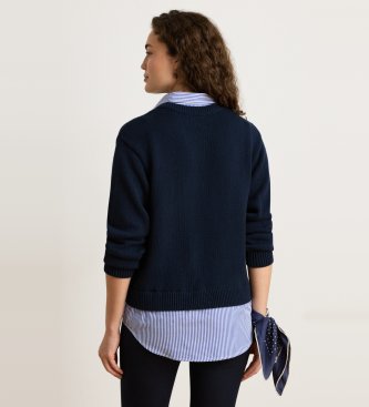 Lauren Ralph Lauren Bomullströja med knappkant i marinblått