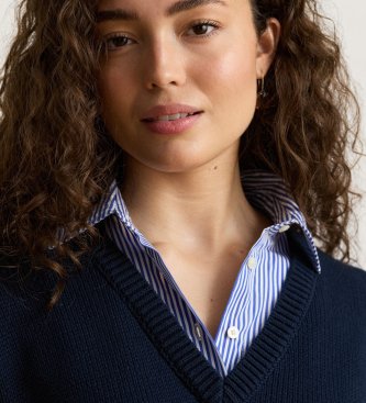 Lauren Ralph Lauren Bomullströja med knappkant i marinblått