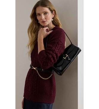 Lauren Ralph Lauren Srednja široka torba Tasha iz črnega lakastega usnja