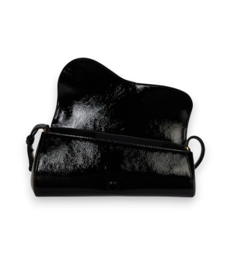 Lauren Ralph Lauren Srednja široka torba Tasha iz črnega lakastega usnja