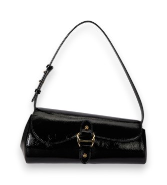 Lauren Ralph Lauren Srednja široka torba Tasha iz črnega lakastega usnja