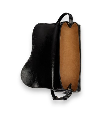 Lauren Ralph Lauren Srednja široka torba Tasha iz črnega lakastega usnja