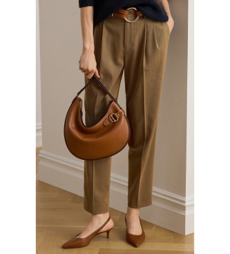 Lauren Ralph Lauren Duża brązowa skórzana torba na ramię Tasha