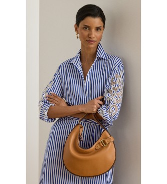 Lauren Ralph Lauren Große Tasha Schultertasche aus braunem Leder