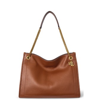 Lauren Ralph Lauren Bruin gegreineerde leren Bradley tote tas