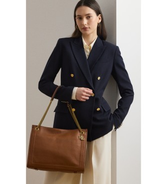 Lauren Ralph Lauren Bruin gegreineerde leren Bradley tote tas