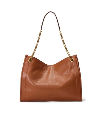 Lauren Ralph Lauren Bruin gegreineerde leren Bradley tote tas