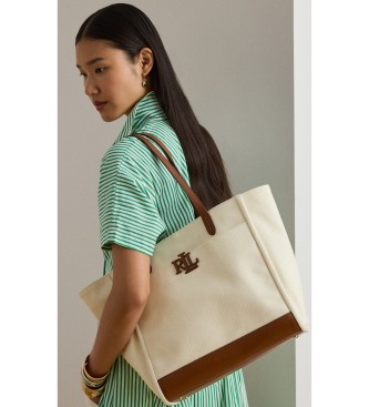 Lauren Ralph Lauren Grote beige canvas Cameryn tote tas