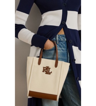 Lauren Ralph Lauren Kleine beige canvas Cameryn tote tas
