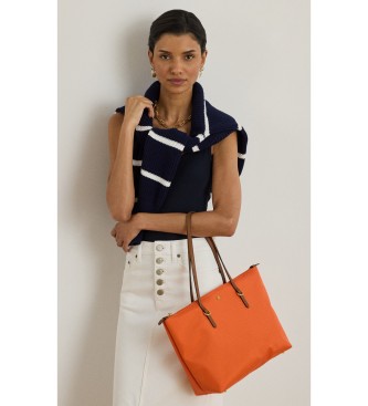 Lauren Ralph Lauren Oranje nylon Keaton medium tote tas