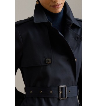 Lauren Ralph Lauren Marineblaue Trenchcoat aus Baumwollmischgewebe mit Doppelreiher