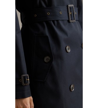 Lauren Ralph Lauren Marineblaue Trenchcoat aus Baumwollmischgewebe mit Doppelreiher