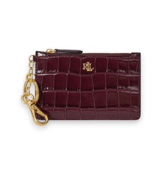 Lauren Ralph Lauren Porte-cartes en cuir avec fermeture éclair grenat