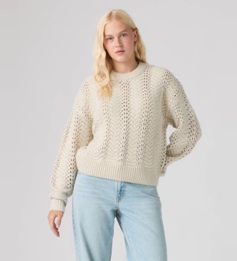 Levi's Rundhals-Pullover Charlotte in Pointelle-Optik in Gebrochenweiß