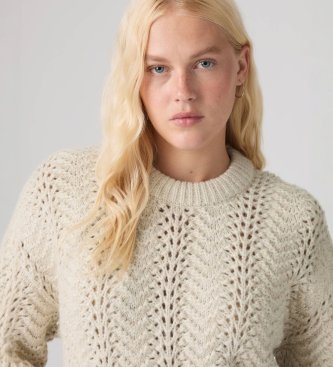 Levi's Rundhals-Pullover Charlotte in Pointelle-Optik in Gebrochenweiß