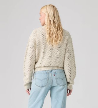 Levi's Rundhals-Pullover Charlotte in Pointelle-Optik in Gebrochenweiß