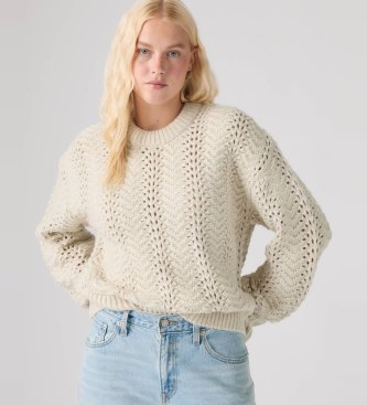 Levi's Rundhals-Pullover Charlotte in Pointelle-Optik in Gebrochenweiß