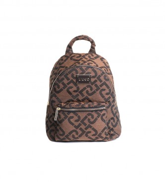 Liu Jo Backpack with logo jacquard brown - 28x13x42cm 