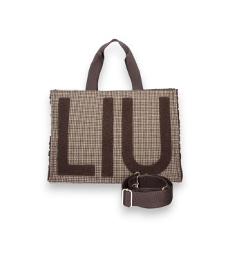 Liu Jo Brown plaid canvas large tote bag