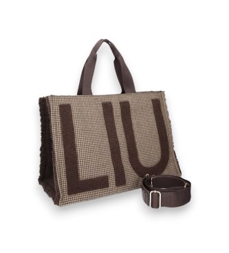 Liu Jo Brown plaid canvas large tote bag