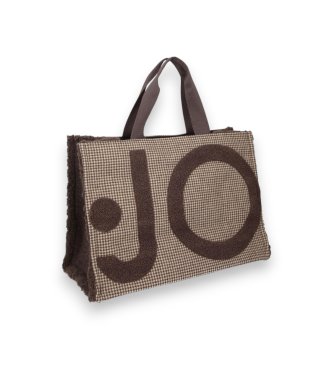 Liu Jo Brown plaid canvas large tote bag