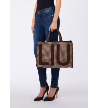 Liu Jo Brown plaid canvas large tote bag