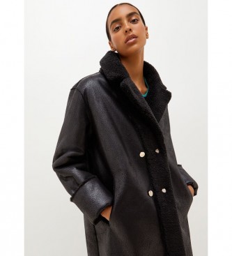 Liu Jo Reversible coat in plush and black coated fabric