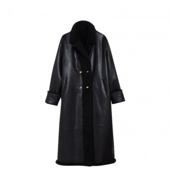 Liu Jo Reversible coat in plush and black coated fabric