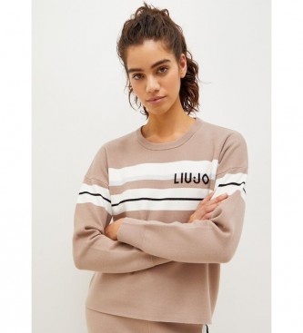 Liu Jo Stribet sweatshirt med brunt logo