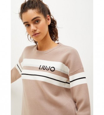 Liu Jo Stribet sweatshirt med brunt logo