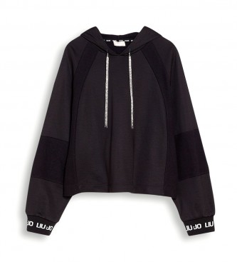 Liu Jo Hooded sweatshirt with rhinestones and black logo