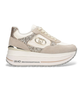 Liu Jo Beige glitter en nylon hoge plateau sportschoenen