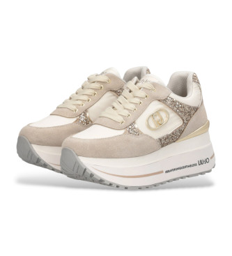 Liu Jo Beige glitter en nylon hoge plateau sportschoenen