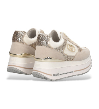 Liu Jo Beige glitter en nylon hoge plateau sportschoenen