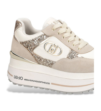 Liu Jo Beige glitter en nylon hoge plateau sportschoenen