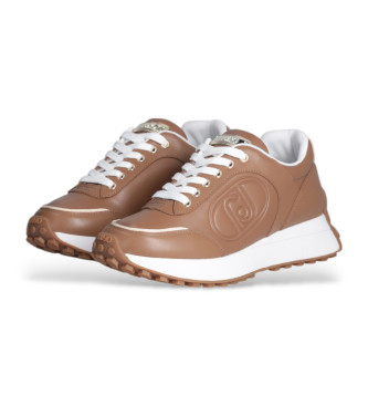 Liu Jo Brown leather trainers with embroidered logo