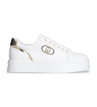 Liu Jo Baskets en cuir blanc avec logo mtallique