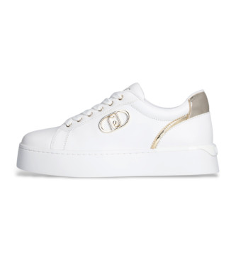 Liu Jo Baskets en cuir blanc avec logo mtallique