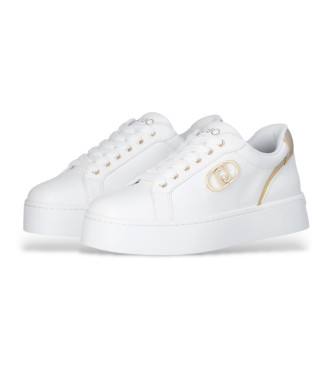 Liu Jo Baskets en cuir blanc avec logo mtallique