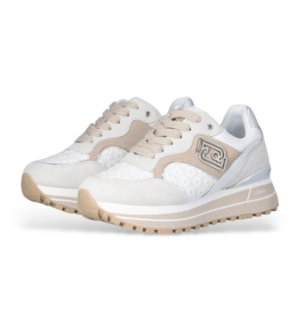 Liu Jo Sneakers con plateau ricamate a fiori bianchi