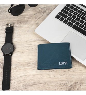 Lois Jeans Skórzany portfel RFID 205507 w kolorze niebiesko-szarym